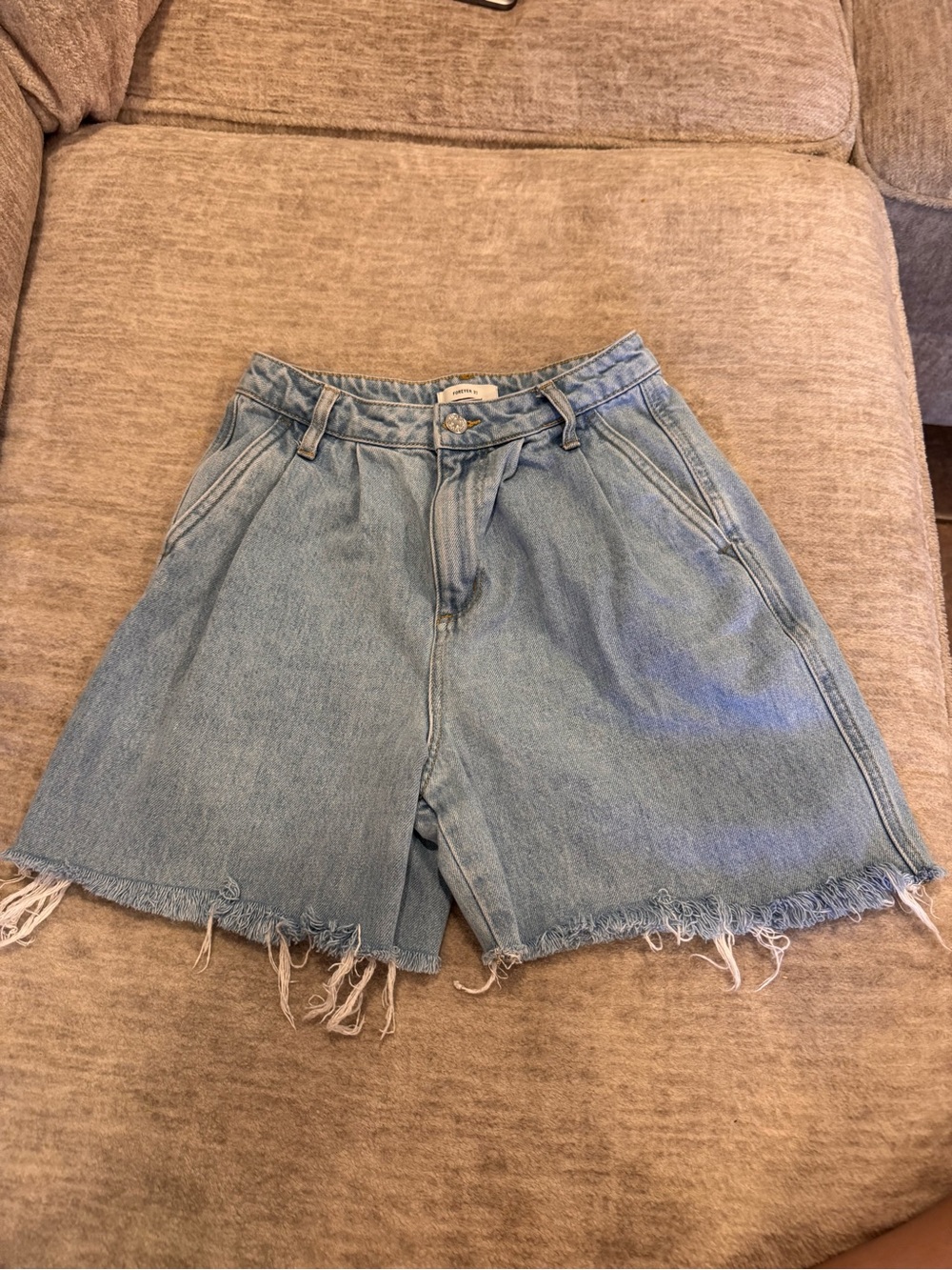 Forever 21 Light Blue Frayed Denim Shorts